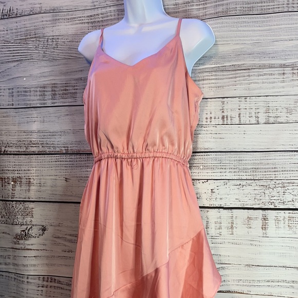 NICOLE MILLER Peach Asymmetrical Ruffle Hem Midi Dress | Size Medium - Picture 2 of 5